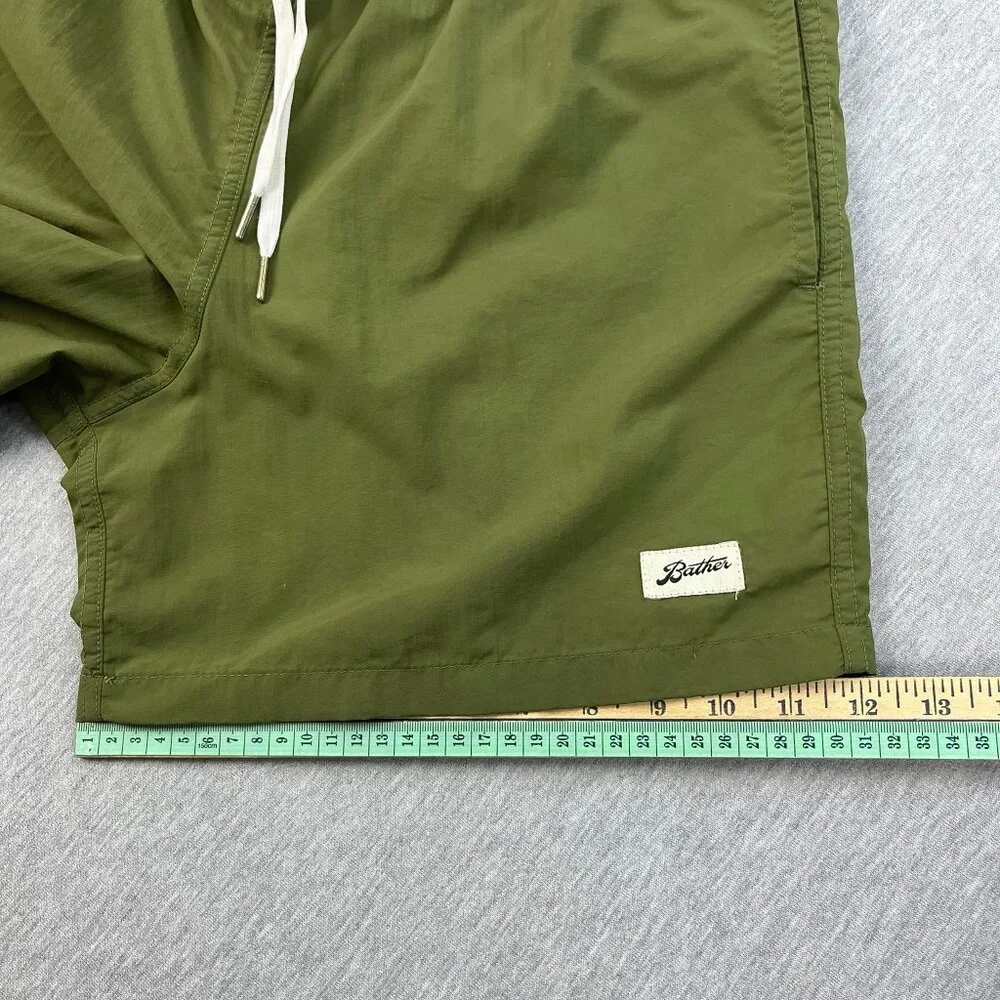 Bather Swim Trunks Mens Medium Olive Green Mesh-Lined 5" Inseam Elastic Waist - Picture 12 of 12